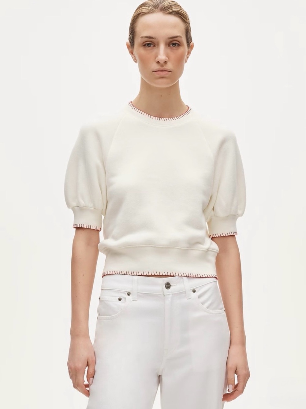 J Crew Contrast-trim heritage terry puff-sleeve sweatshirt